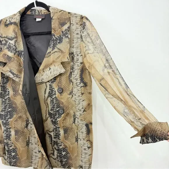 New York Extremes Black Taupe Snake Print Double Breasted Sheer Sleeve Blazer - Picture 10 of 16